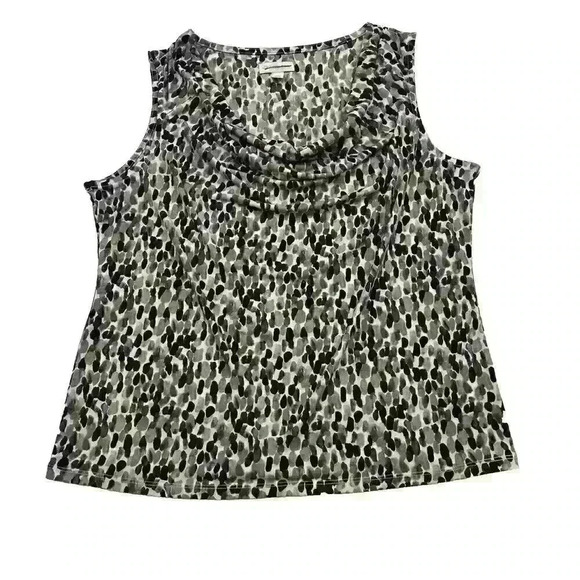 Charter Club Womens XL Black Brown Gray Sleeveless Blouse Draped Front Geometric - Picture 3 of 11